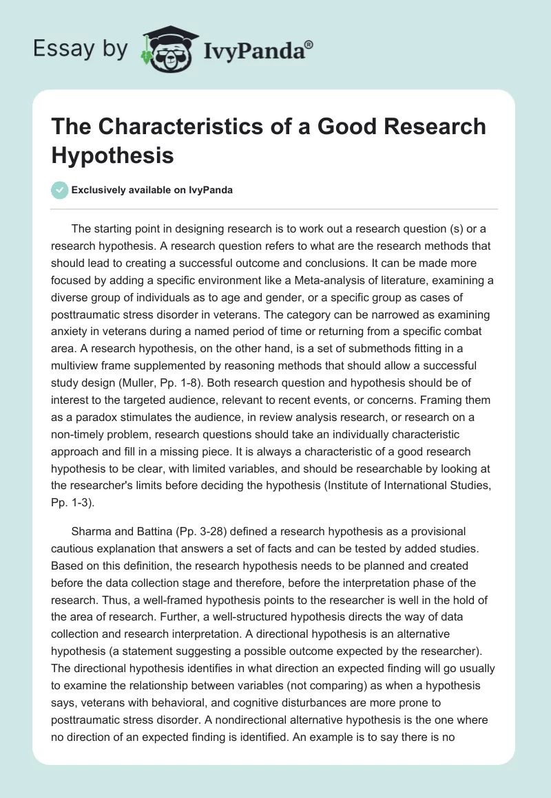 The Characteristics of a Good Research Hypothesis. Page 1