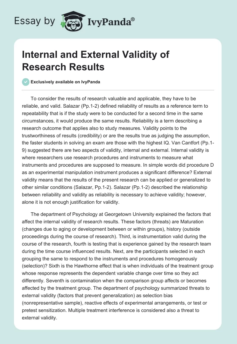 Internal and External Validity of Research Results. Page 1