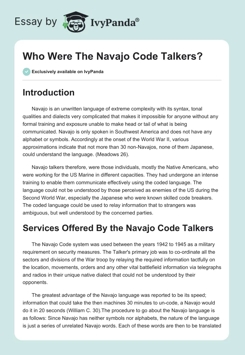 Who Were The Navajo Code Talkers?. Page 1