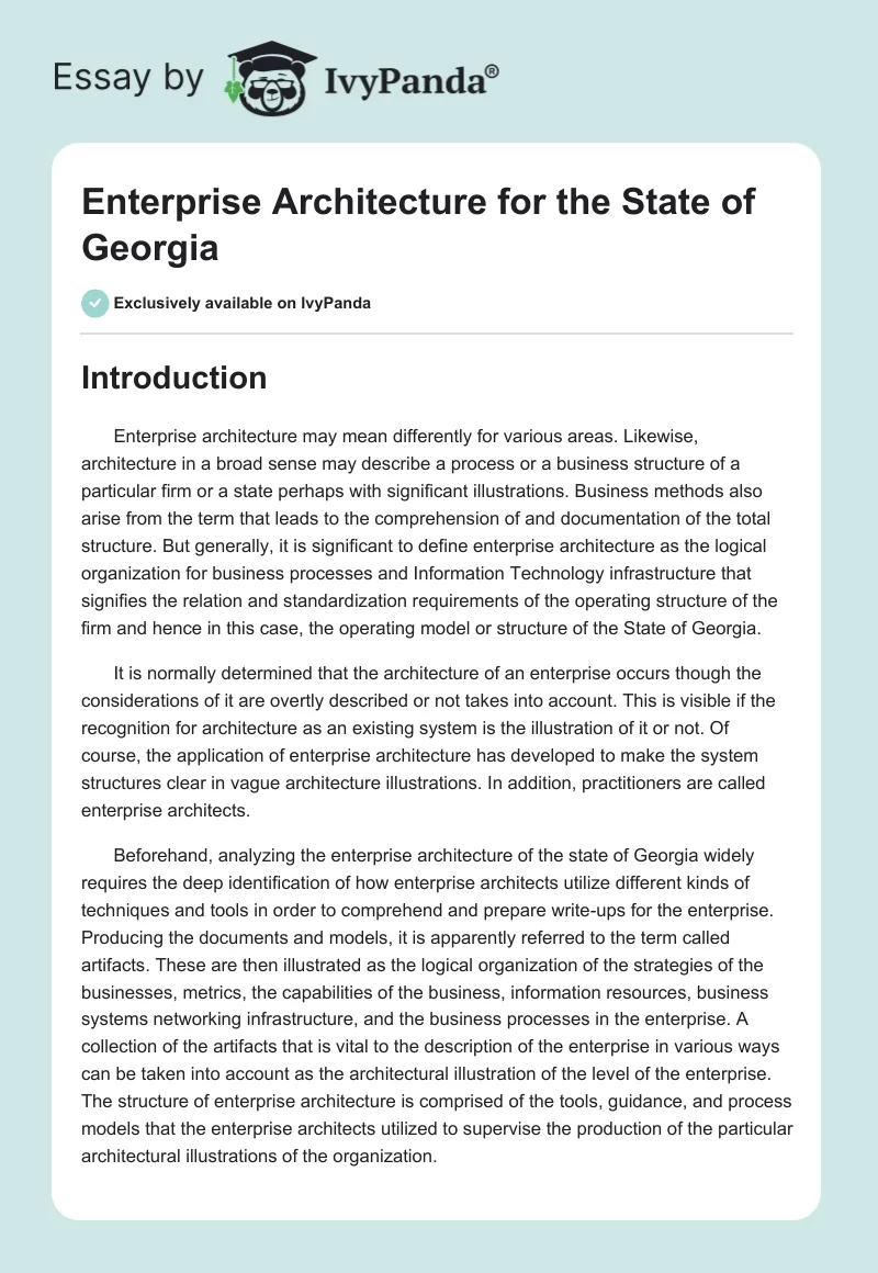 Enterprise Architecture for the State of Georgia. Page 1