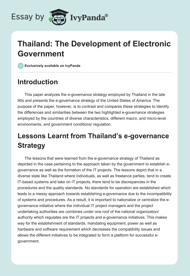 Thailand: The Development of Electronic Government. Page 1