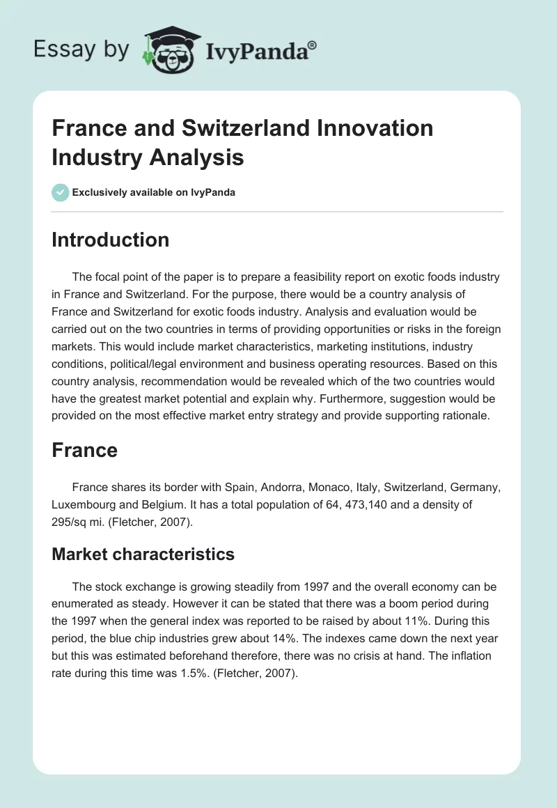 France and Switzerland Innovation Industry Analysis. Page 1