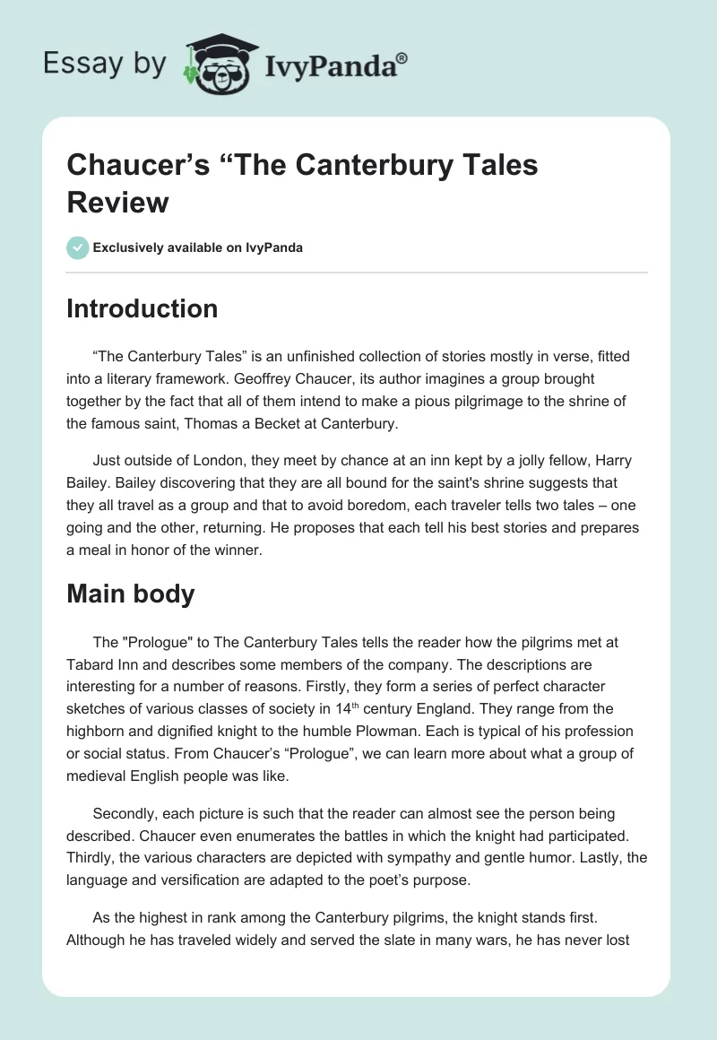 Chaucer’s “The Canterbury Tales" Review. Page 1