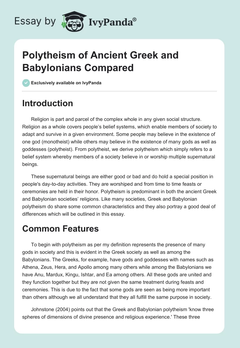 Polytheism of Ancient Greek and Babylonians Compared. Page 1
