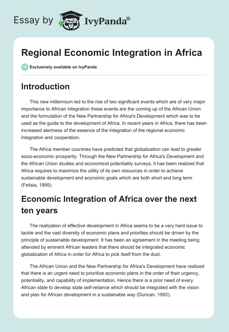 Regional Economic Integration in Africa. Page 1