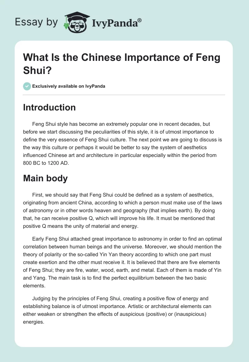 What Is the Chinese Importance of Feng Shui?. Page 1