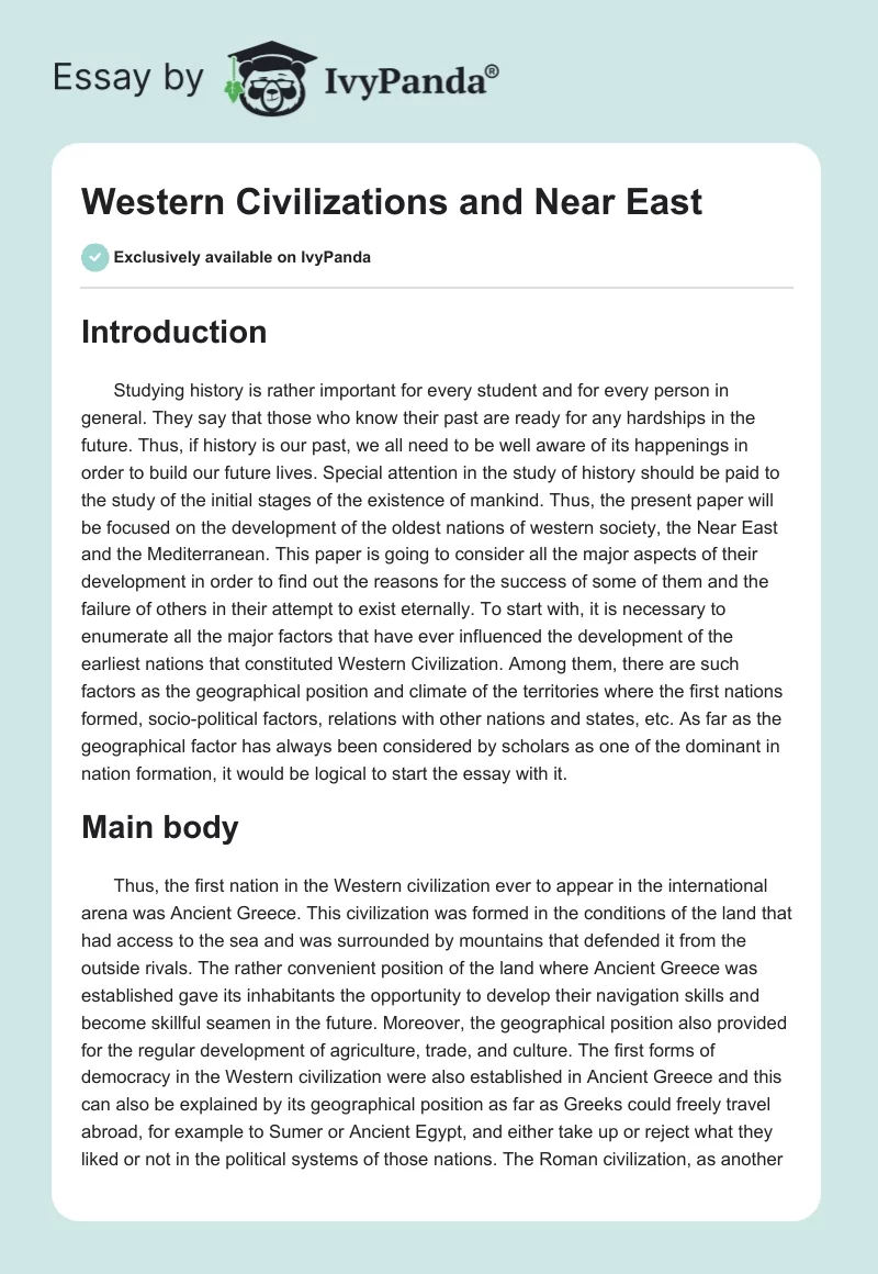 Western Civilizations and Near East. Page 1