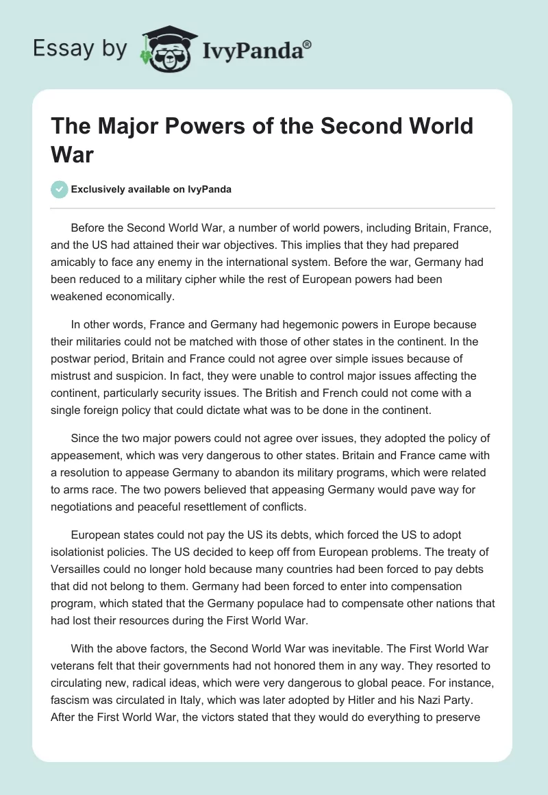 The Major Powers of the Second World War. Page 1