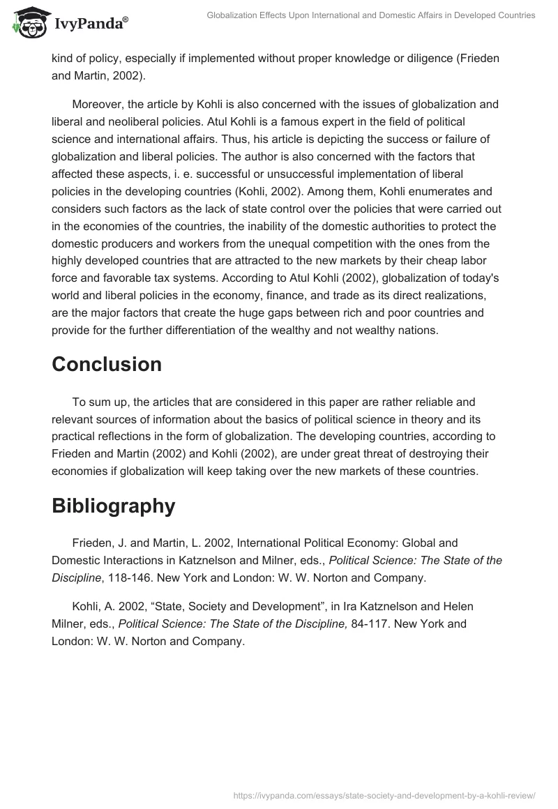 Globalization Effects Upon International and Domestic Affairs in Developed Countries. Page 2