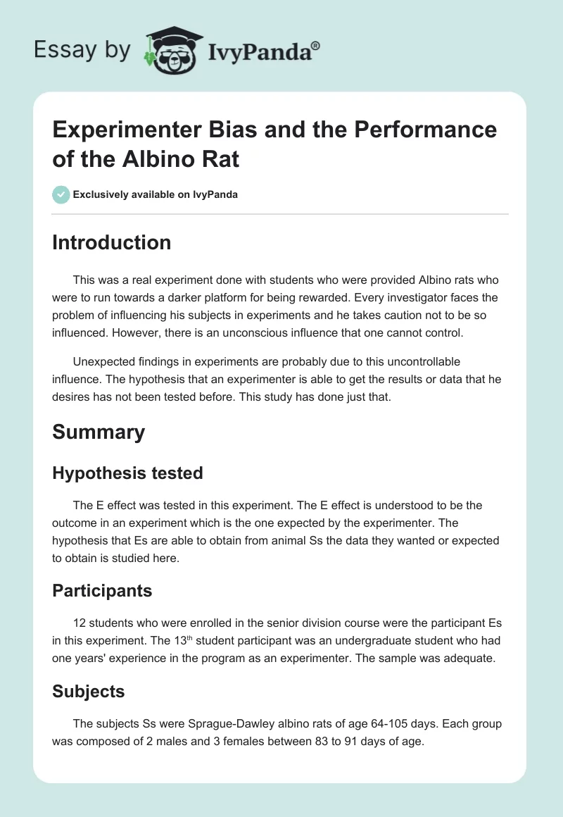 Experimenter Bias and the Performance of the Albino Rat. Page 1