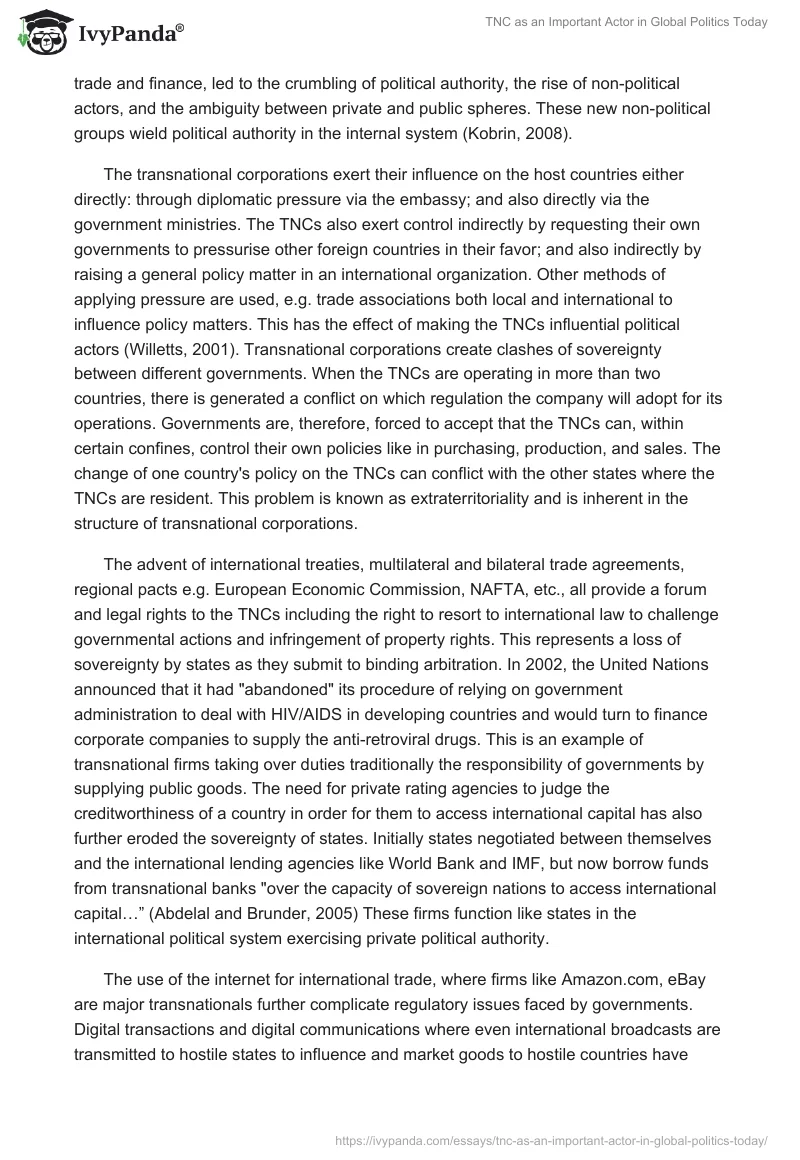 TNC as an Important Actor in Global Politics Today. Page 3