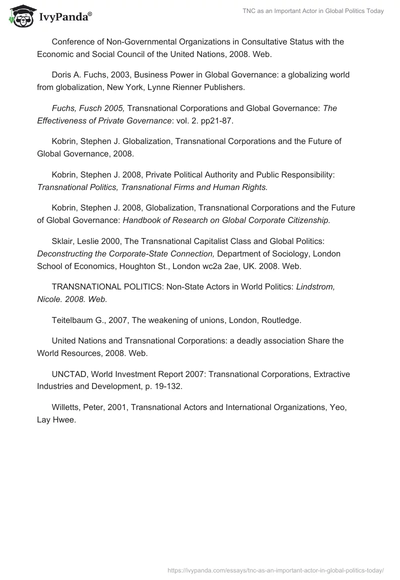 TNC as an Important Actor in Global Politics Today. Page 5