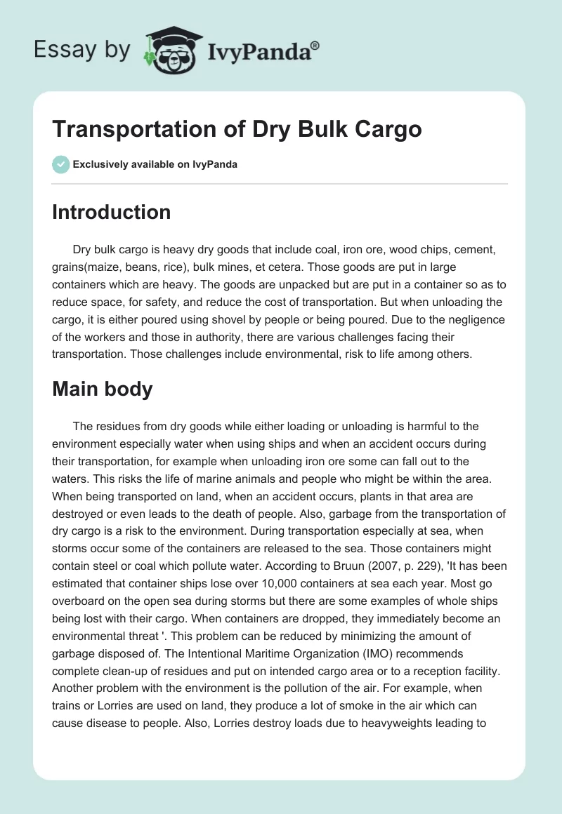 Transportation of Dry Bulk Cargo. Page 1