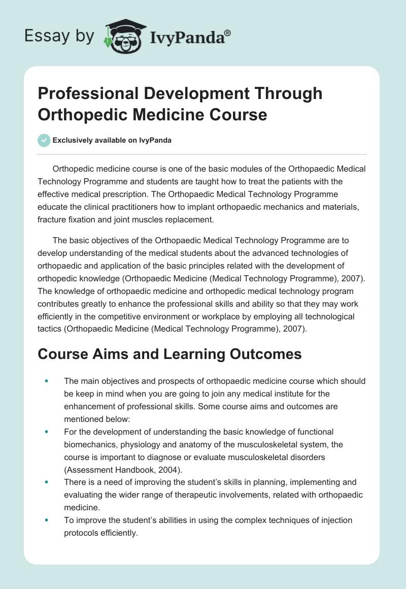 Professional Development Through Orthopedic Medicine Course. Page 1