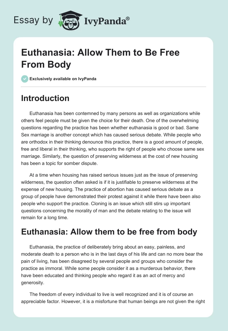 Euthanasia: Allow Them to Be Free From Body. Page 1