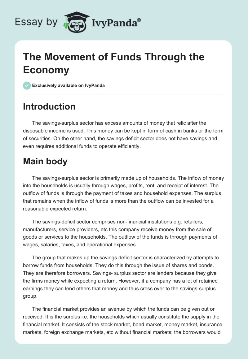 The Movement of Funds Through the Economy. Page 1