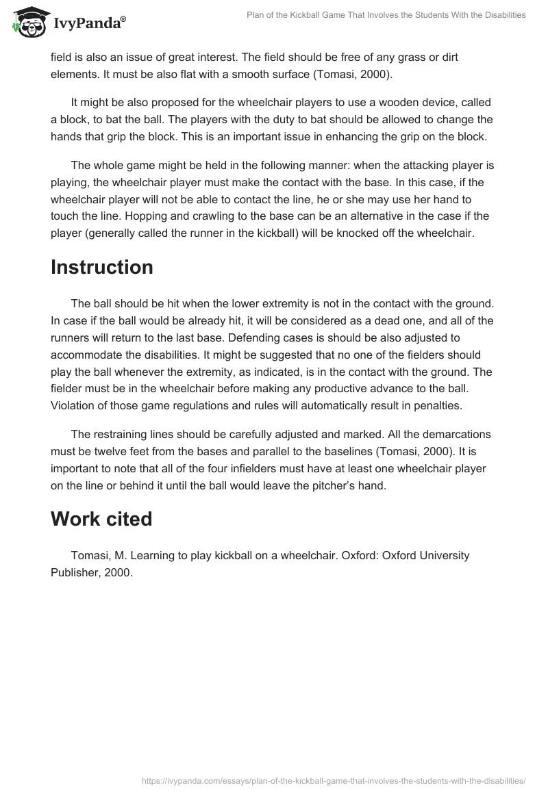 Plan of the Kickball Game That Involves the Students With the Disabilities. Page 2