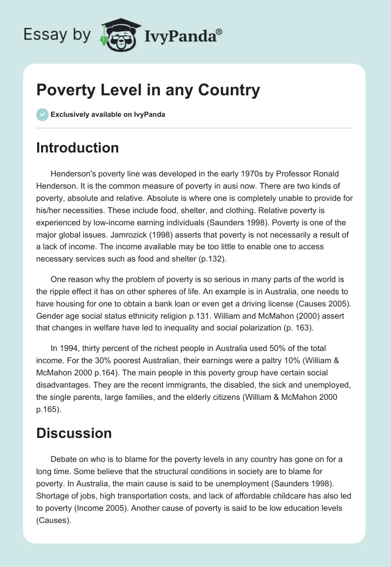 Poverty Level in any Country. Page 1