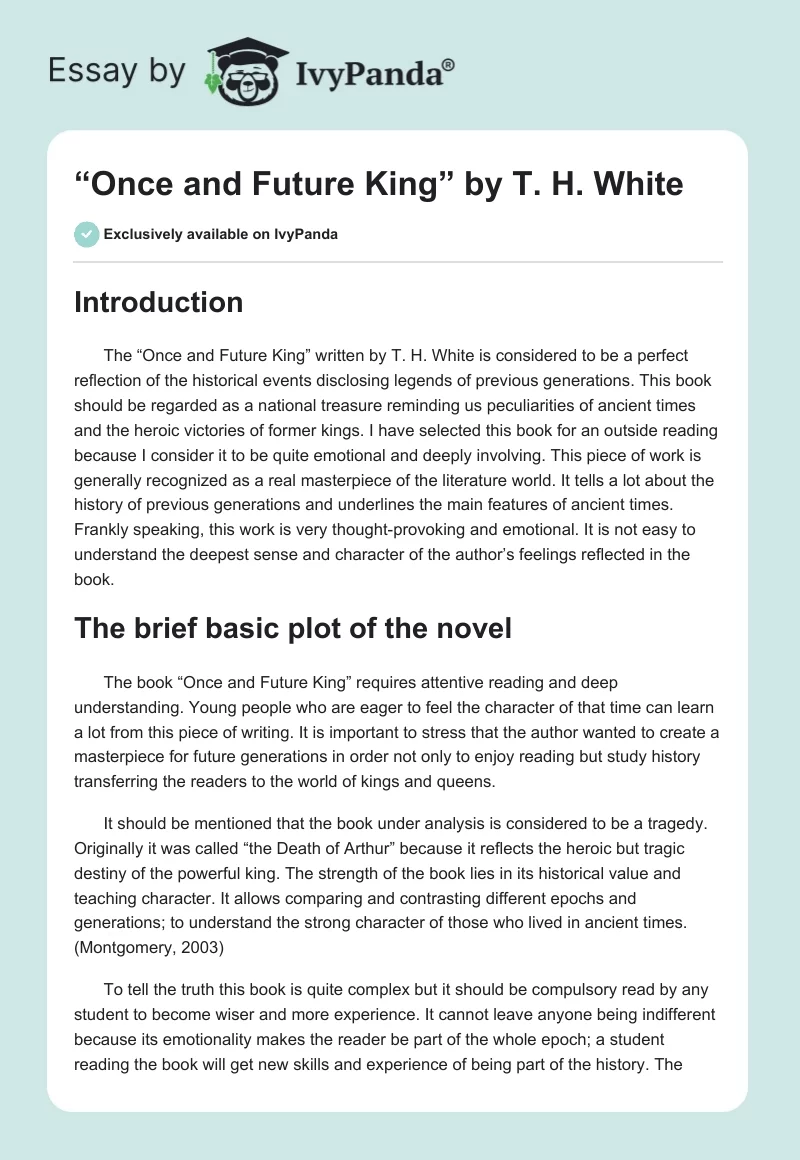 “Once and Future King” by T. H. White. Page 1