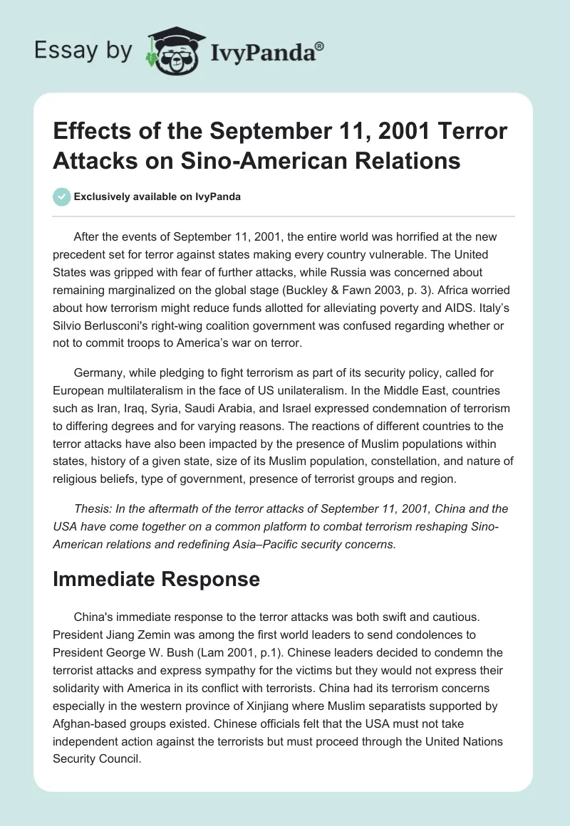 Effects of the September 11, 2001 Terror Attacks on Sino-American Relations. Page 1