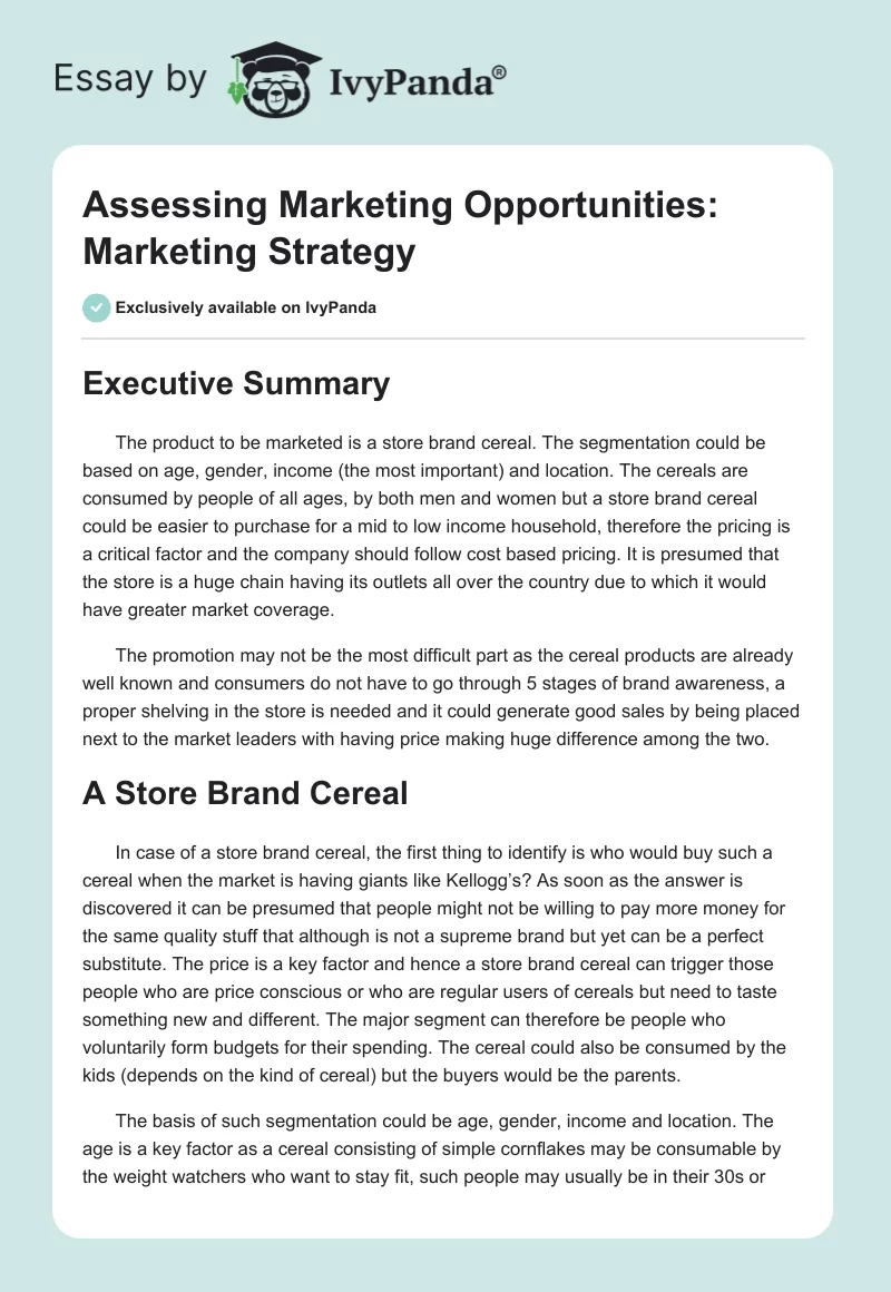 Assessing Marketing Opportunities: Marketing Strategy. Page 1