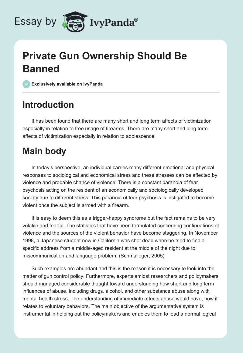 Private Gun Ownership Should Be Banned. Page 1