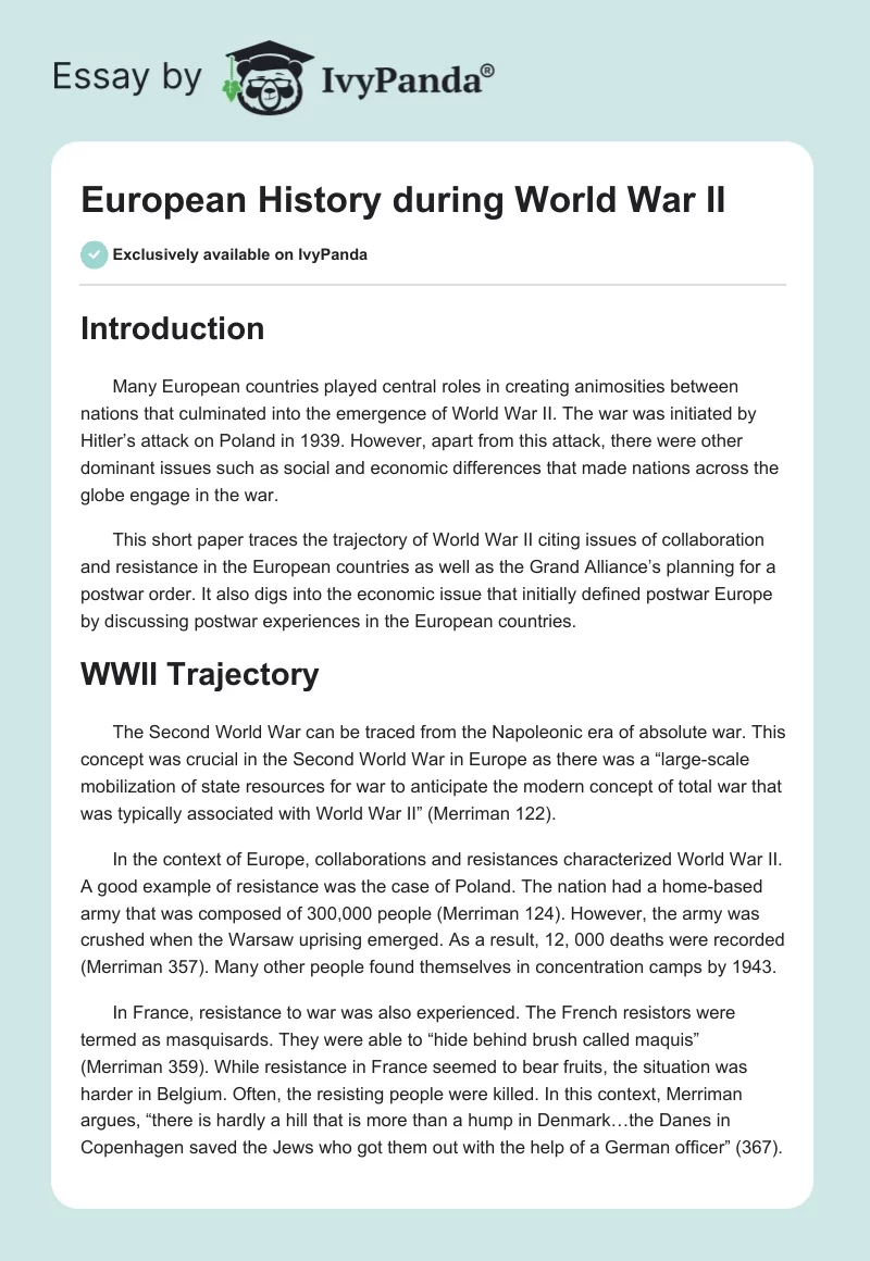 European History During World War II. Page 1