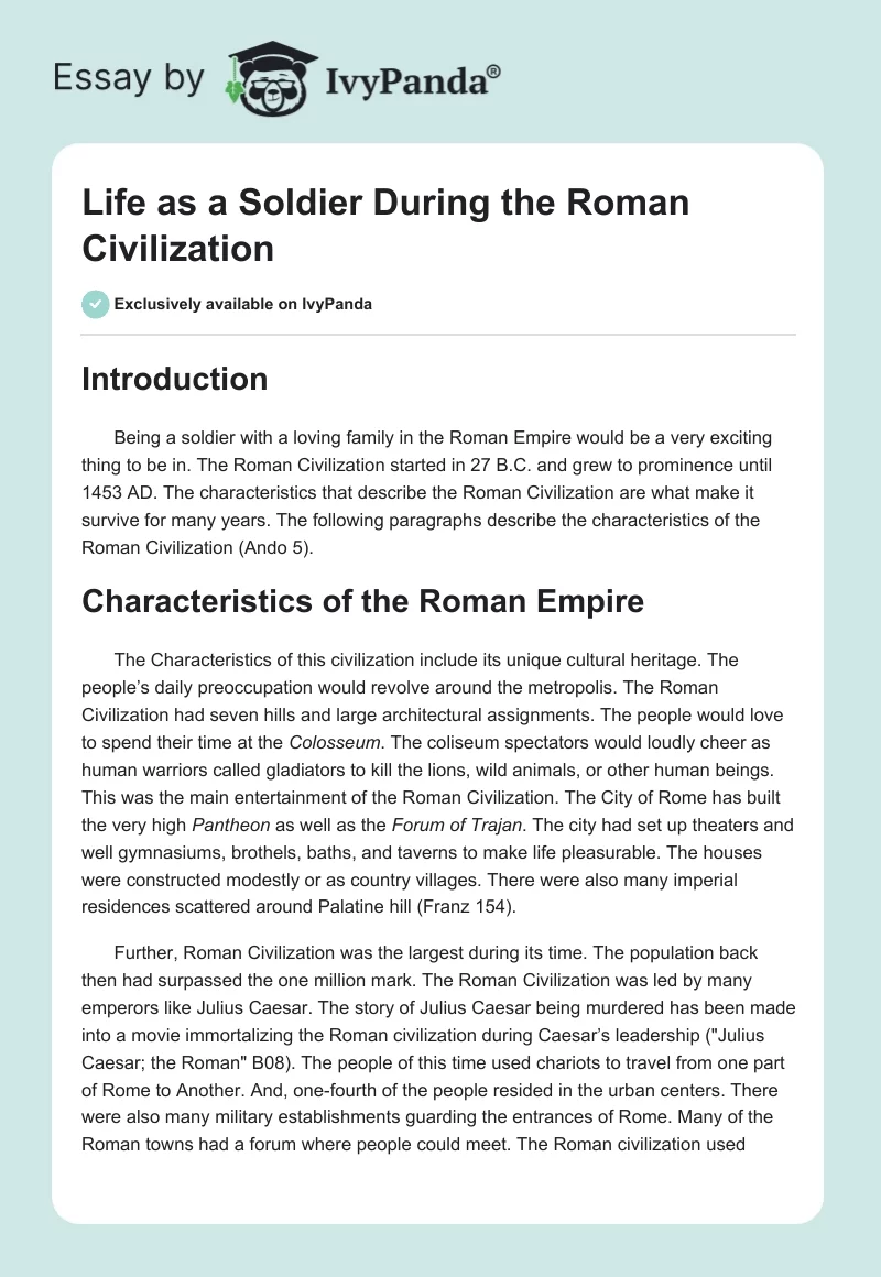 Life as a Soldier During the Roman Civilization. Page 1