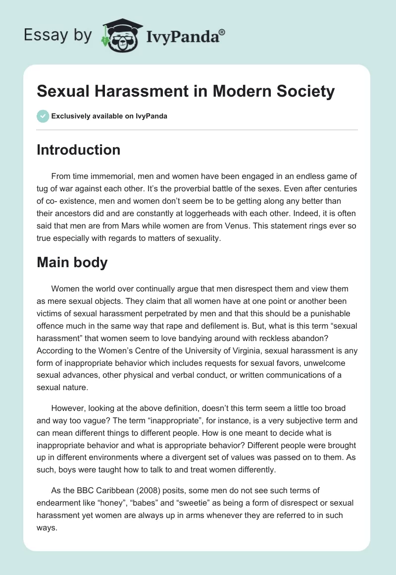 Sexual Harassment in Modern Society. Page 1