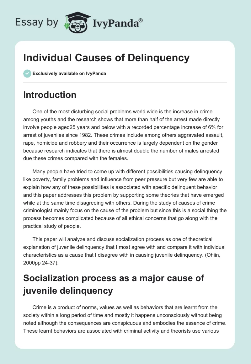 Individual Causes of Delinquency. Page 1