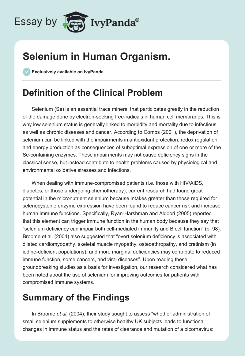 Selenium in Human Organism.. Page 1
