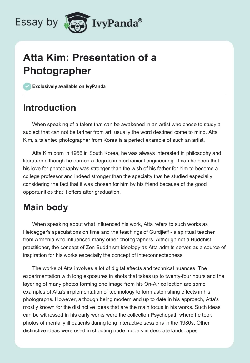 Atta Kim: Presentation of a Photographer. Page 1