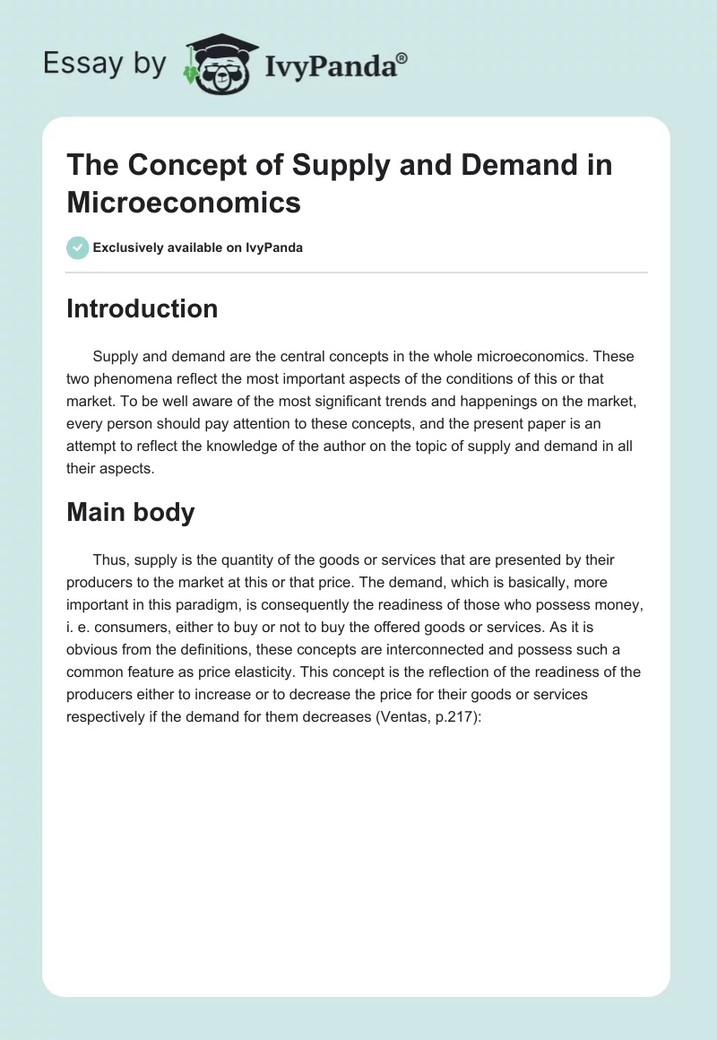 The Concept of Supply and Demand in Microeconomics. Page 1