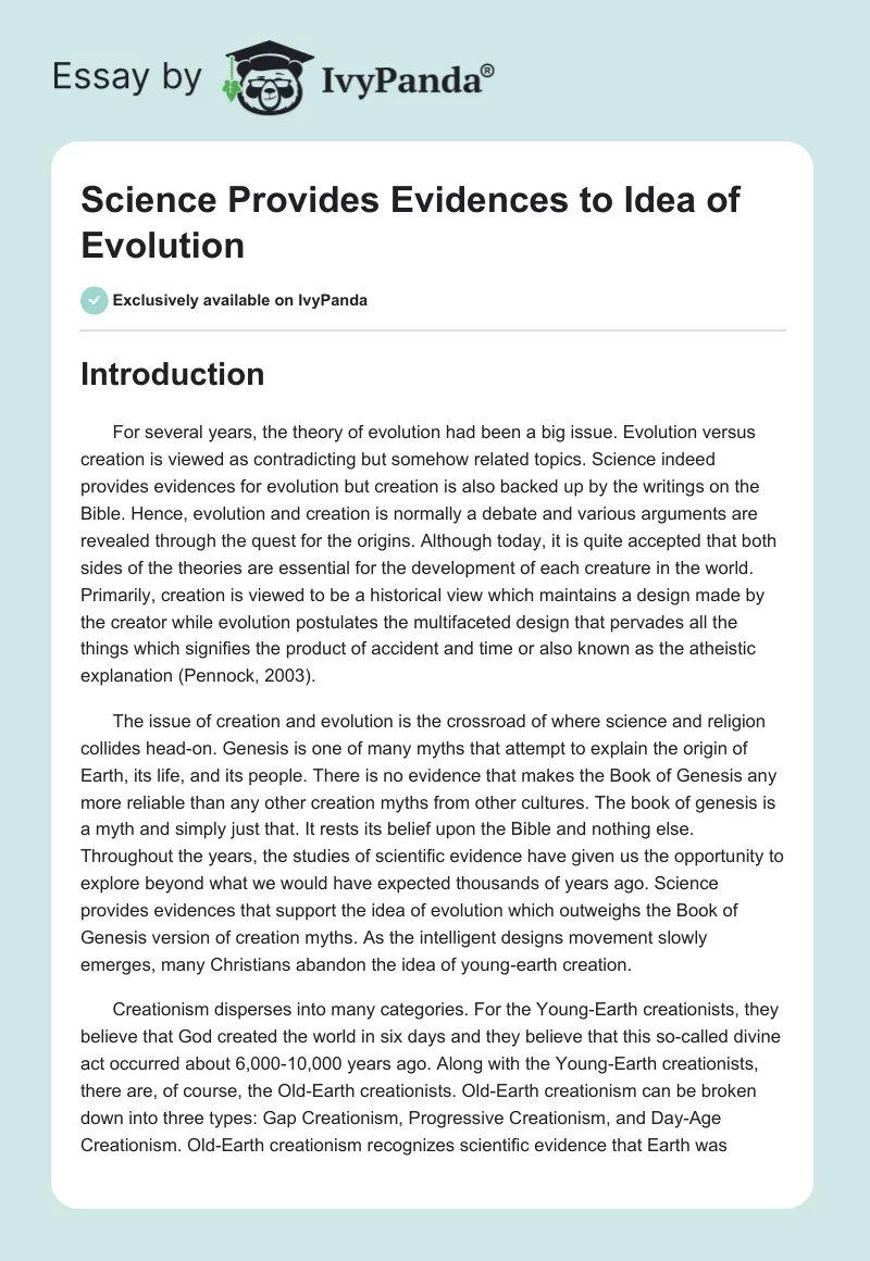 Science Provides Evidences to Idea of Evolution. Page 1