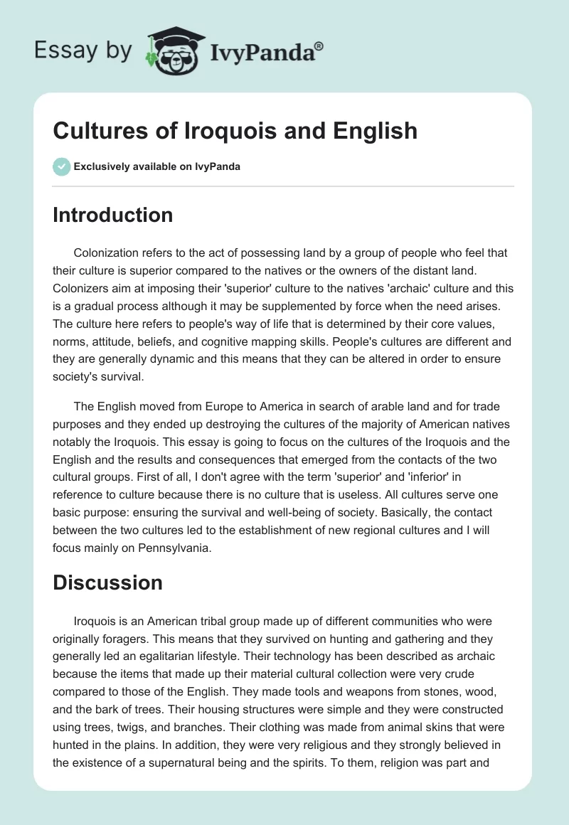 Cultures of Iroquois and English. Page 1