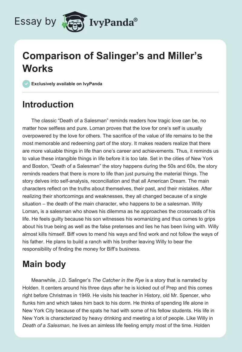 Comparison of Salinger’s and Miller’s Works. Page 1