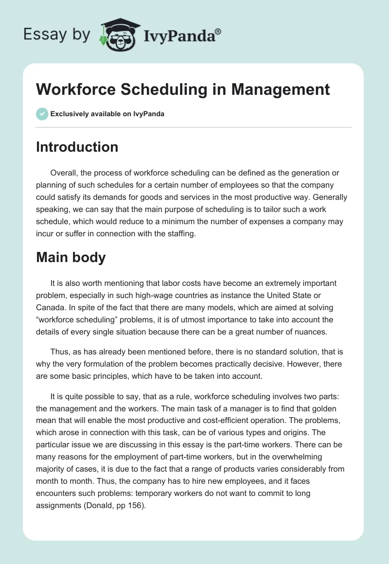 Workforce Scheduling in Management. Page 1