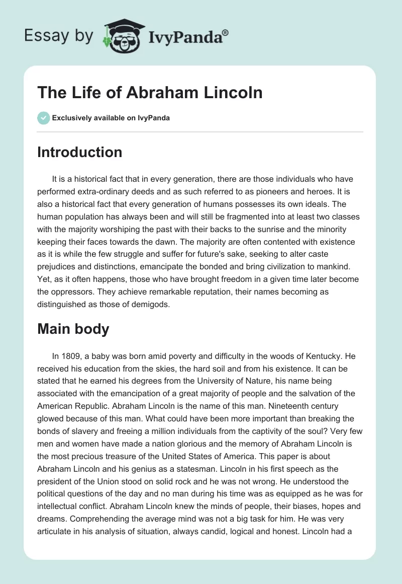 The Life of Abraham Lincoln. Page 1