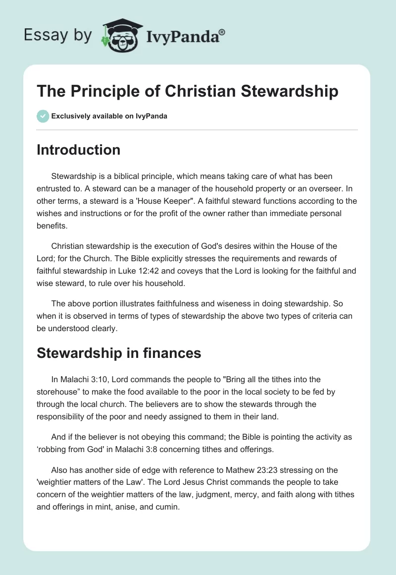 The Principle of Christian Stewardship. Page 1
