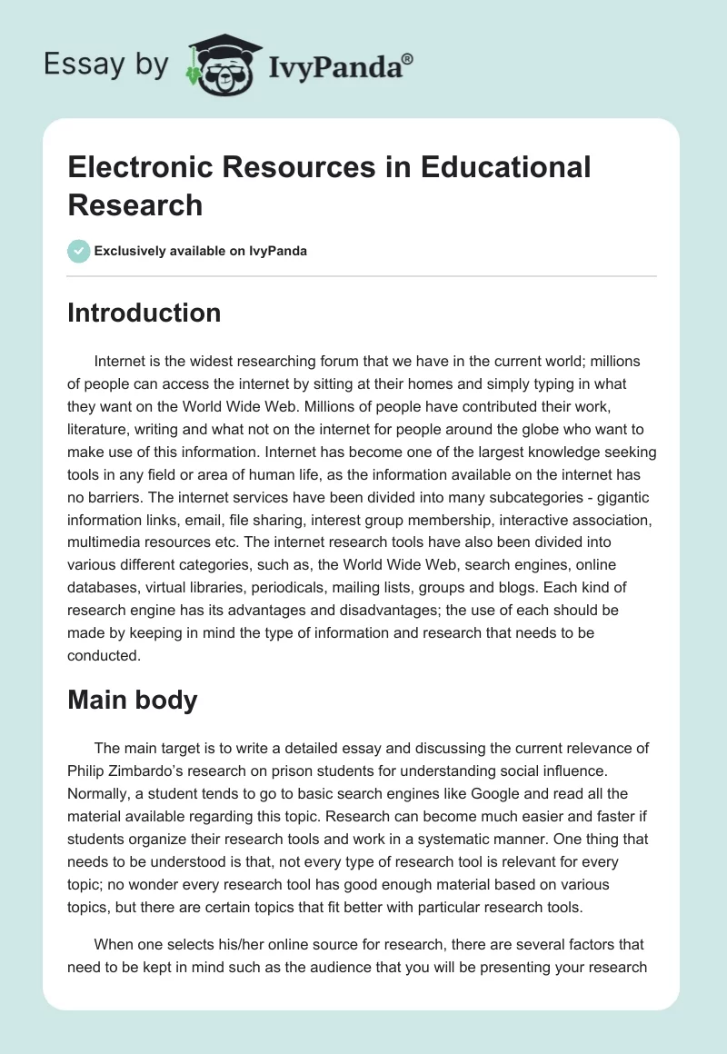 Electronic Resources in Educational Research. Page 1