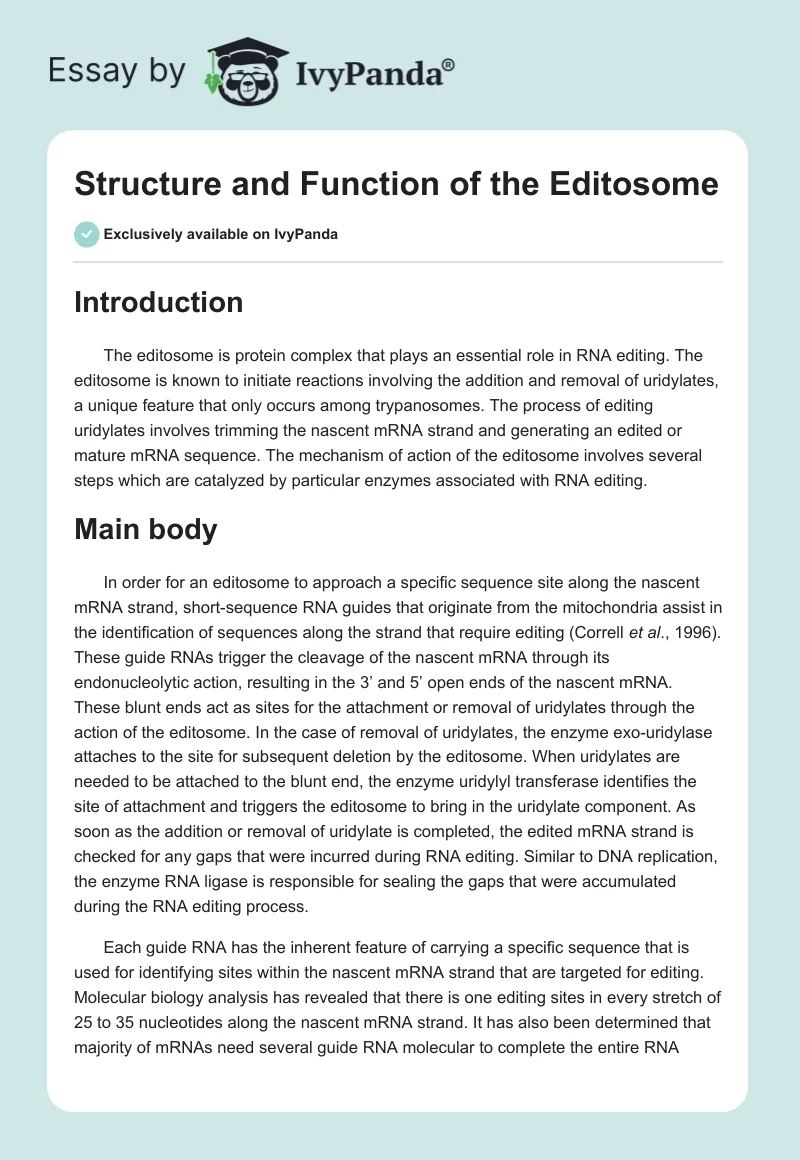 Structure and Function of the Editosome. Page 1