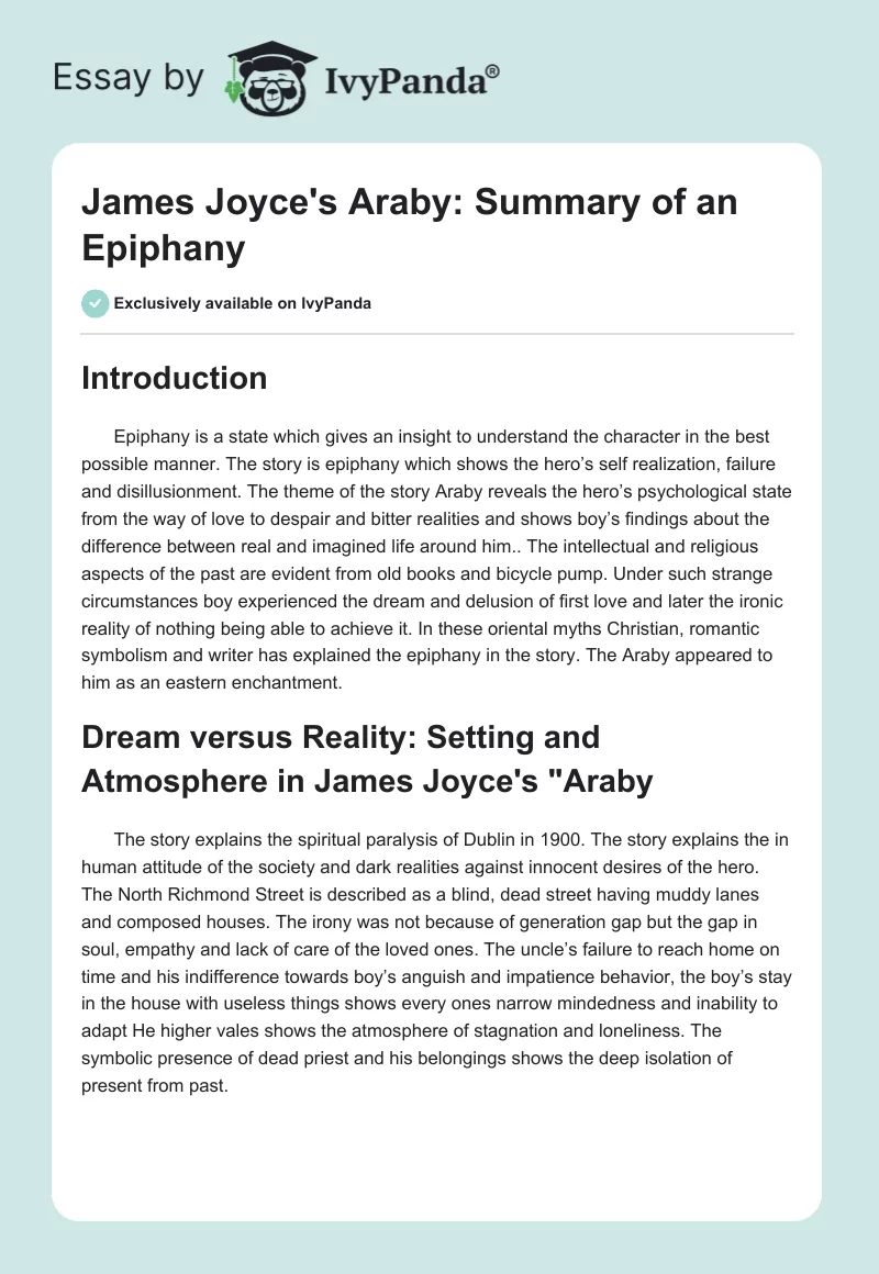James Joyce's "Araby": Summary of an Epiphany. Page 1