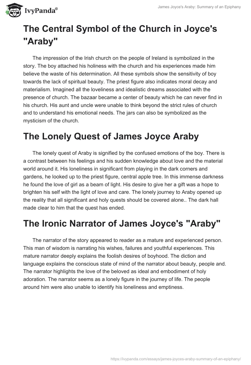 James Joyce's "Araby": Summary of an Epiphany. Page 2
