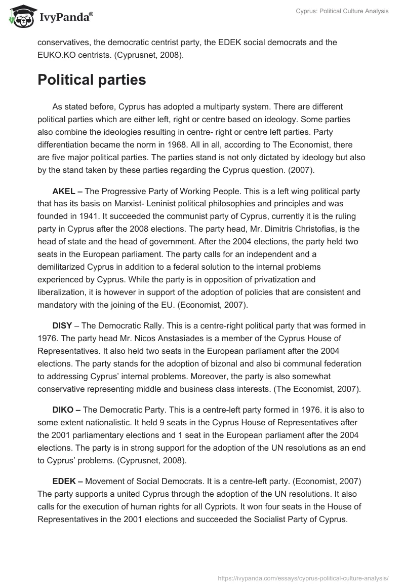 Cyprus: Political Culture Analysis. Page 3