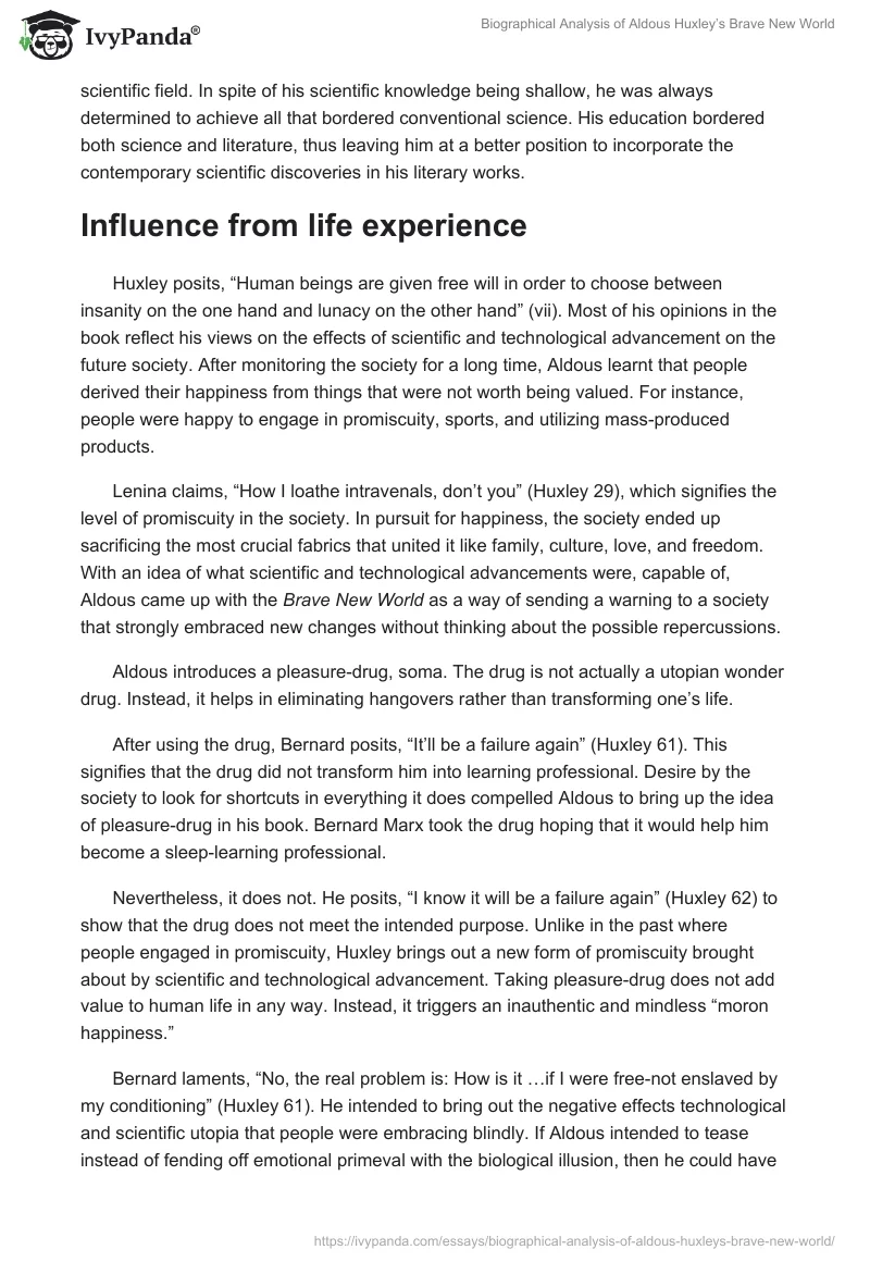 Biographical Analysis of Aldous Huxley’s Brave New World. Page 2