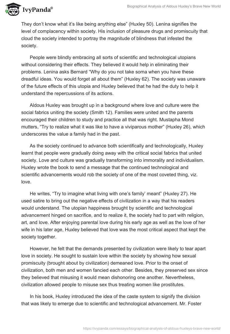 Biographical Analysis of Aldous Huxley’s Brave New World. Page 4