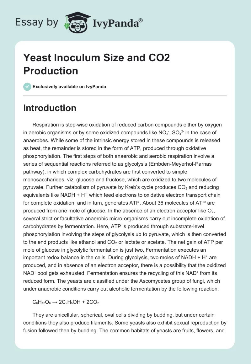 Yeast Inoculum Size and CO2 Production. Page 1