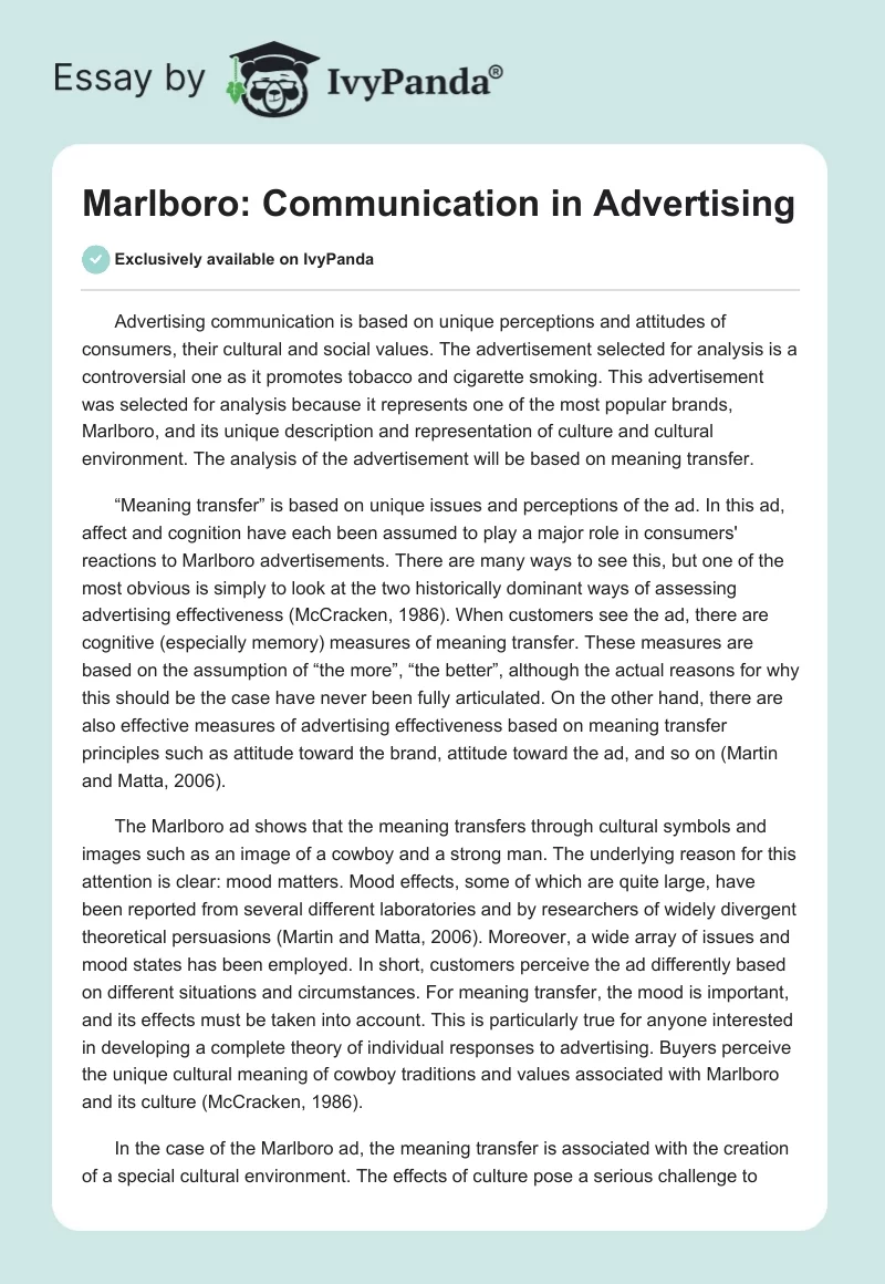 Marlboro: Communication in Advertising. Page 1