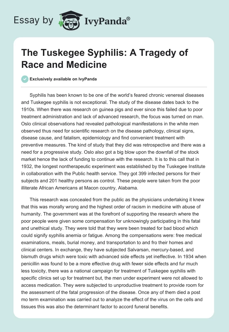 The Tuskegee Syphilis: A Tragedy of Race and Medicine. Page 1