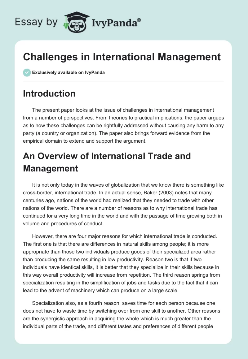 Challenges in International Management. Page 1